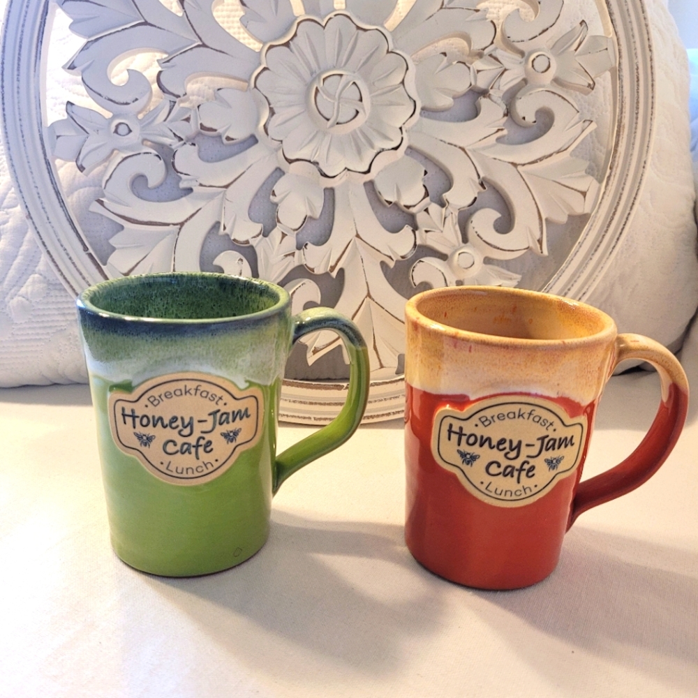 DENEENPOTTERY.COM HANDTHROWN 2016 🍯Honey - Jam Cafe Mug Set